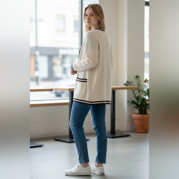 Anne Klein Cream Sweater with Black and Pink Accents, L, XL, EUC, Classic Luxury - Picture 9 of 10